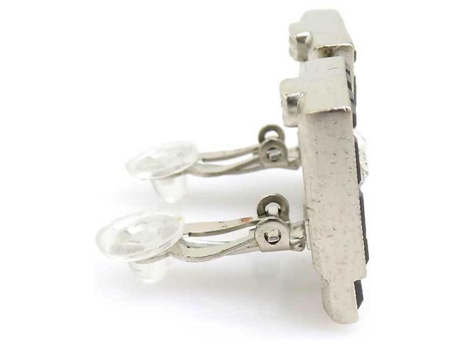 Pendientes de clip Chanel negro y plata - vista 2
