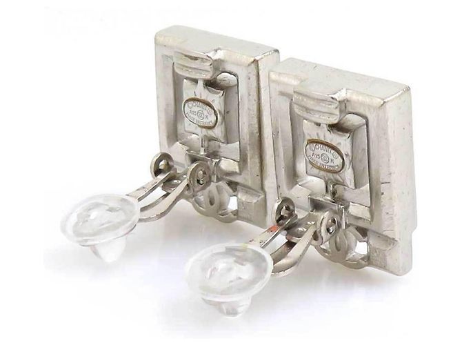 Pendientes de clip Chanel negro y plata - vista 3