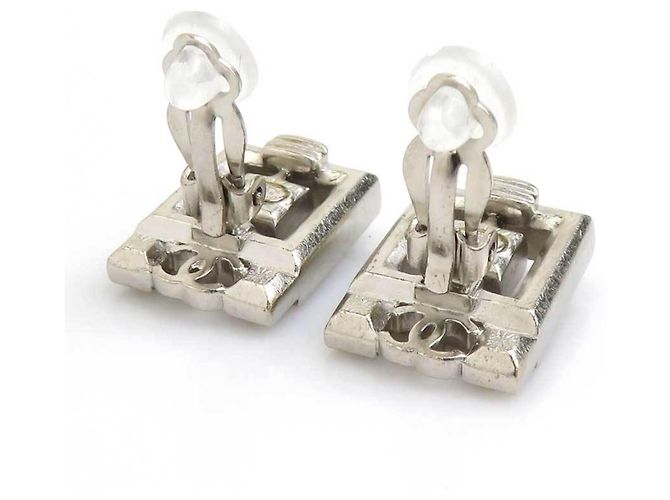 Pendientes de clip Chanel negro y plata - vista 4