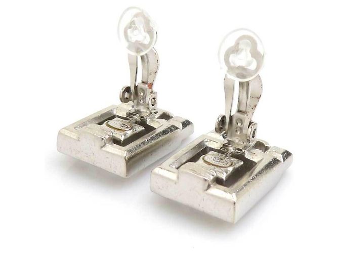 Pendientes de clip Chanel negro y plata - vista 5