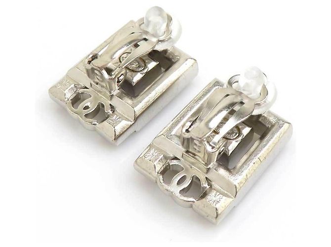 Pendientes de clip Chanel negro y plata - vista 6