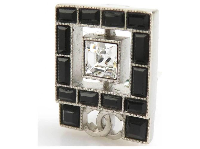 Pendientes de clip Chanel negro y plata - vista 8