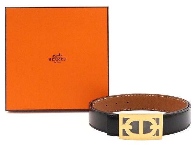 Hermès Cinturón reversible HERMES Chaine d'Ancre Castaño Negro - vista 9