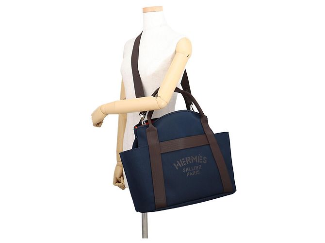 Hermès Bolso Hermes Sac de Pansage Groom Roja Azul marino - vista 5