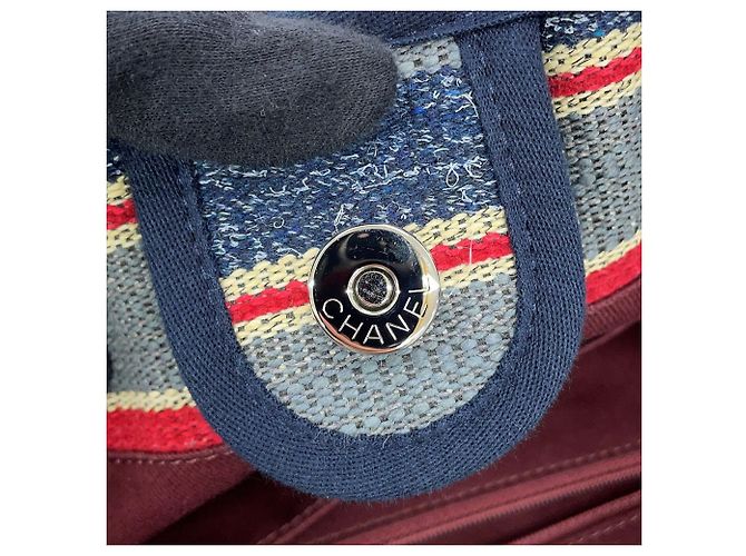 Borsa Tote Chanel Deauville Line Medium Multicolore Beige - vista 13