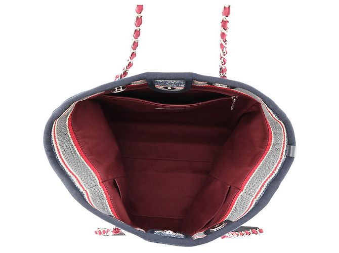 Borsa Tote Chanel Deauville Line Medium Multicolore Beige - vista 5
