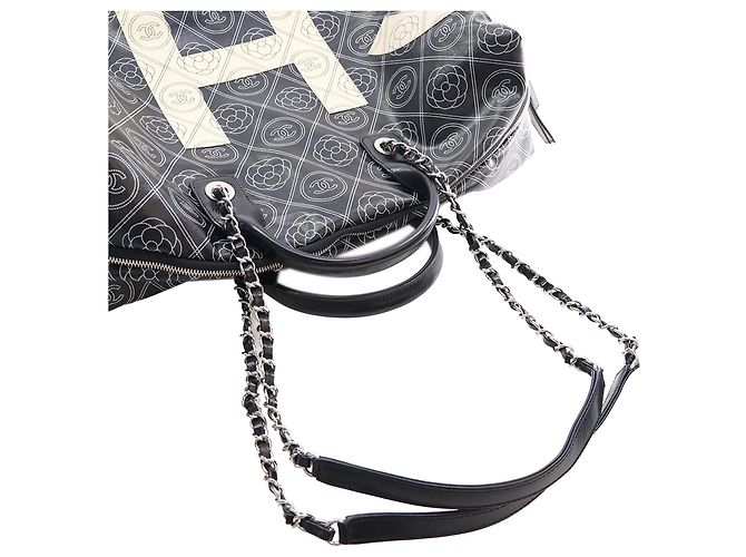 Borsa Bowling Chanel Black Large Coated Canvas Camellia Maxi Logo Nero - vista 14