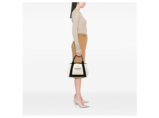 Borsa Tote Balenciaga White Canvas Navy Cabas Tote S Bianco - vista 6