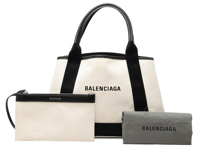 Borsa Tote Balenciaga White Canvas Navy Cabas Tote S Bianco - vista 7