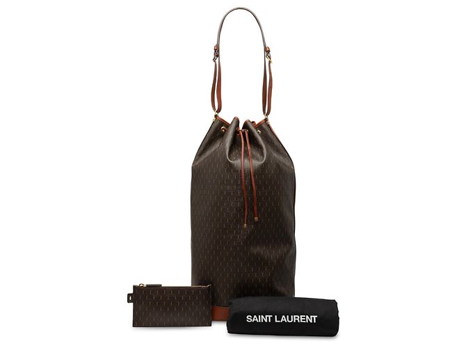 Borsa Bucket Long Le Monogramme in Tela Cerata Marrone Saint Laurent Marrone scuro - vista 7