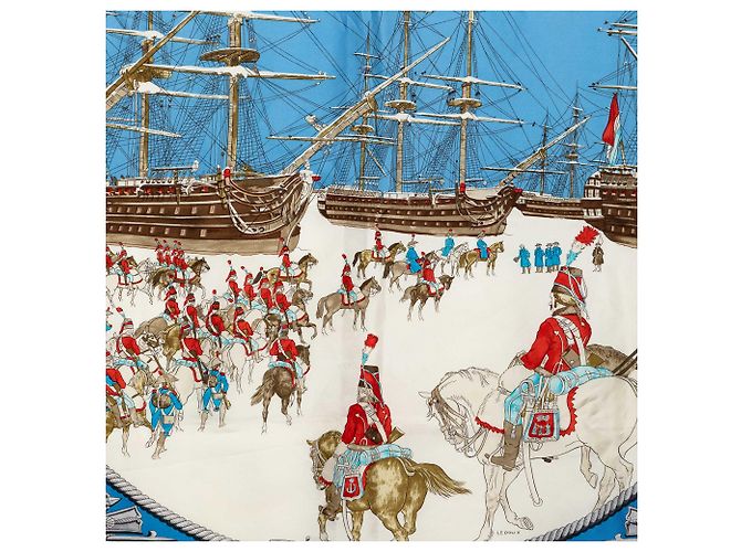 Sciarpa in seta Hermès Blue Marine et Cavalerie 90 - vista 2