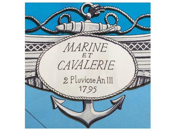 Sciarpa in seta Hermès Blue Marine et Cavalerie 90 - vista 3