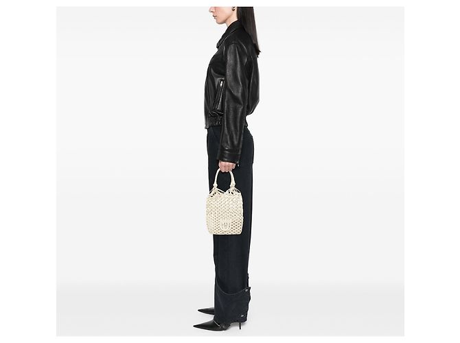 Borsa bucket in nappa bianca macramé Miu Miu Bianco Crudo - vista 7