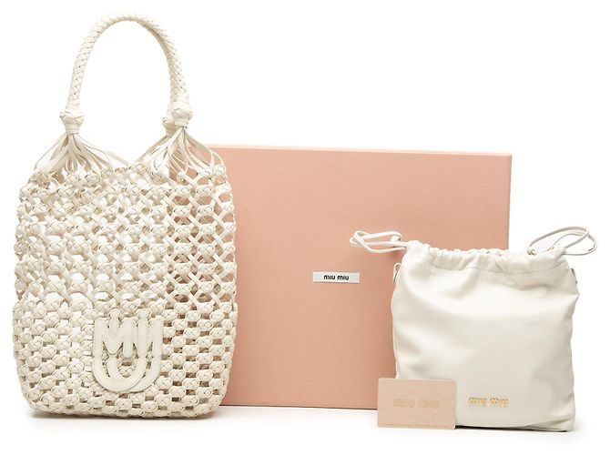 Borsa bucket in nappa bianca macramé Miu Miu Bianco Crudo - vista 8