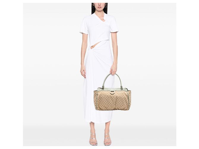 Gucci Abbey D Ring Tote aus beigem GG Canvas - Ansicht 6