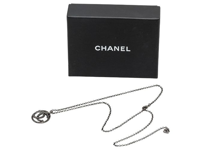 Collana con pendente Chanel Black CC placcato rutenio e strass Nero - vista 6