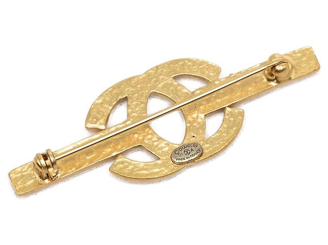 Spilla Bar Chanel Gold CC placcata oro e strass D'oro - vista 2
