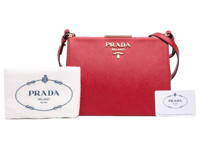 Borsa a tracolla Prada Red Saffiano and City Calf Light Frame Rosso - vista 7