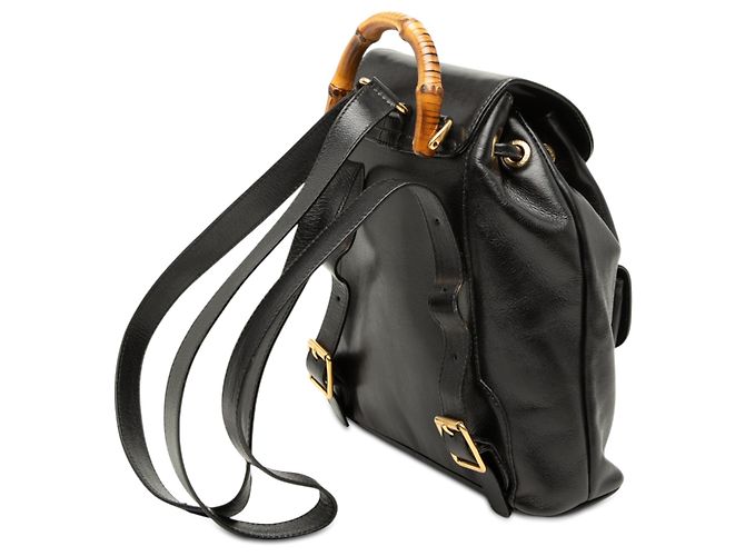 Gucci Black Calfskin Bamboo Drawstring Backpack - view 2