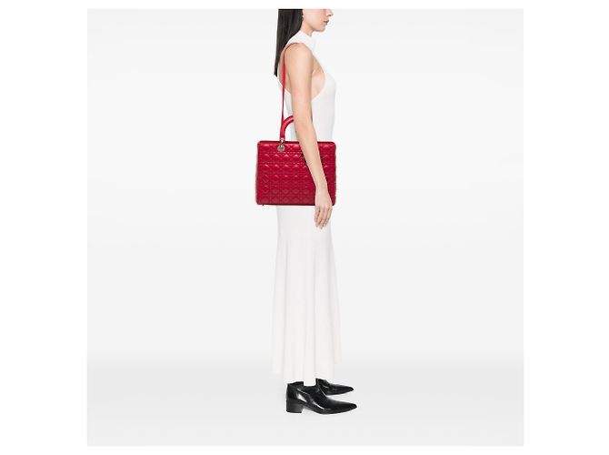 Lady Dior in agnello cannage rosso grande - vista 6