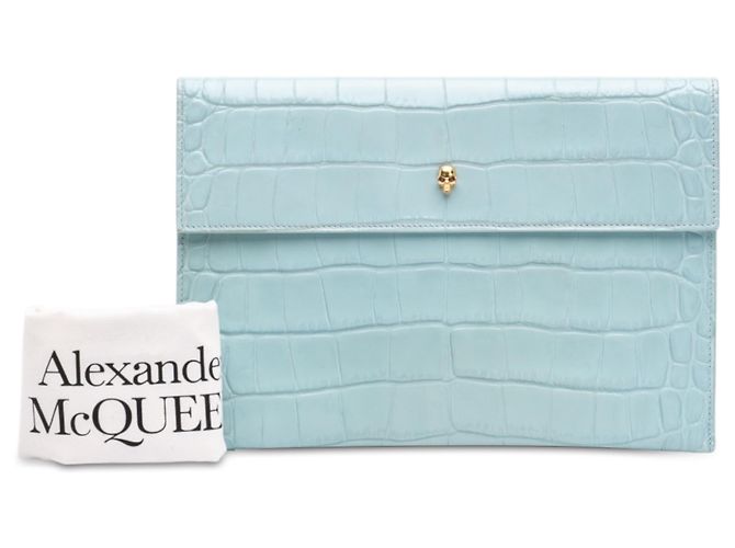 Clutch Skull in pelle con stampa coccodrillo blu Alexander McQueen Blu chiaro - vista 7