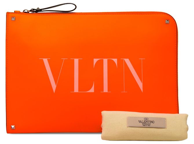 Portadocumenti Valentino in pelle arancione con Rockstud VLTN - vista 6