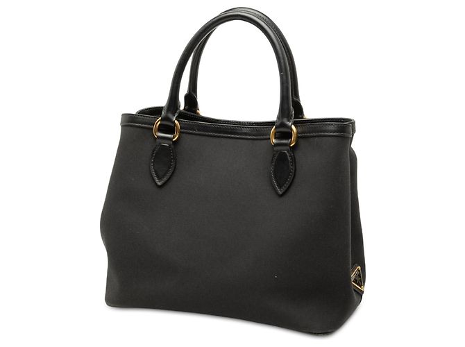 Borsa satchel in tela canapa nera con logo Prada Nero - vista 2