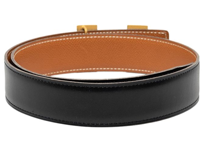 Cintura reversibile Hermès Constance H in pelle Box nera e Courchevel - vista 3