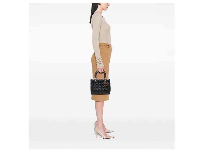 Lady Dior in agnello cannage nero misura Medium - vista 6