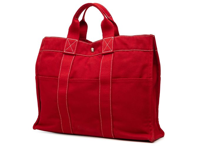 Hermès Sac Deauville MM aus rotem Canvas - Ansicht 2