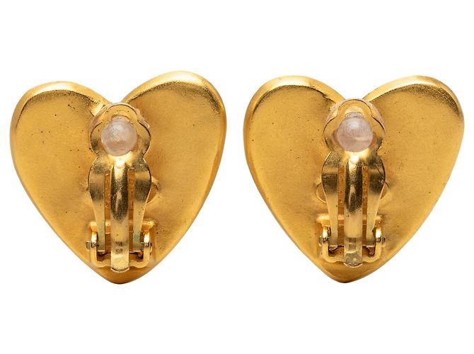 Orecchini Chanel Gold CC placcati in oro a forma di cuore Clip On D'oro - vista 2