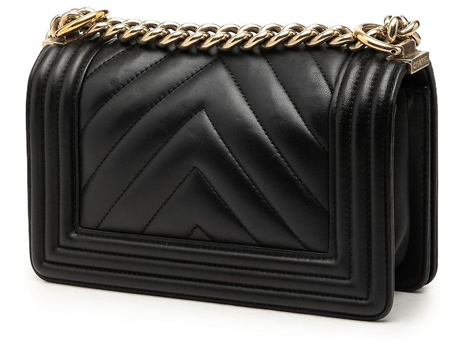 Chanel Black Small Chevron Lambskin Boy Flap Nero - vista 2