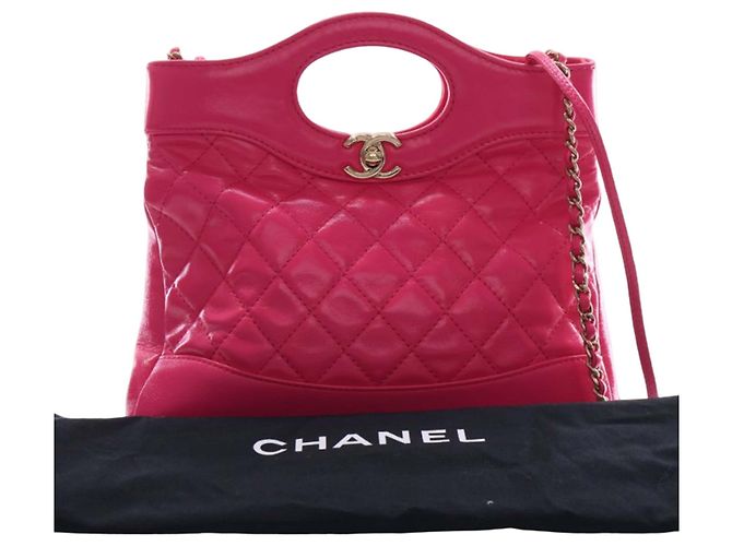 Chanel 31 Shopping Bag aus rosa gestepptem glasiertem Kalbsleder in Large Pink - Ansicht 15