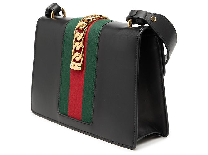 Borsa Gucci Black Small Calfskin Web Sylvie Satchel Nero - vista 2