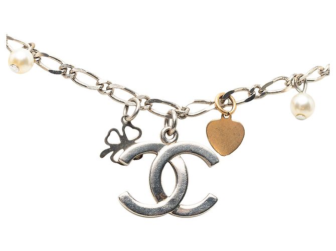 Collana Lucky Charm Chanel in ottone argentato CC e placcato oro con perle finte Argento - vista 2