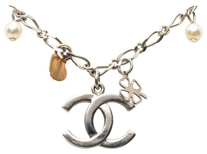 Collana Lucky Charm Chanel in ottone argentato CC e placcato oro con perle finte Argento - vista 3