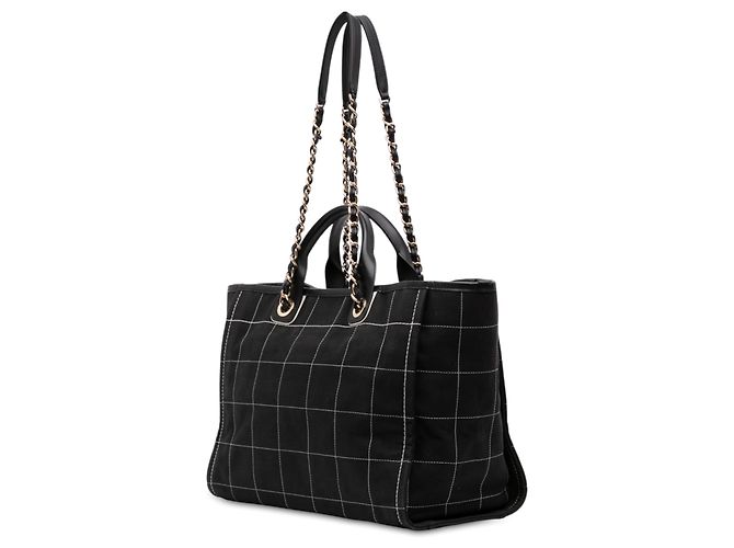 Tote Deauville Chanel Black Medium Canvas Square Stitch Preto - vista 2