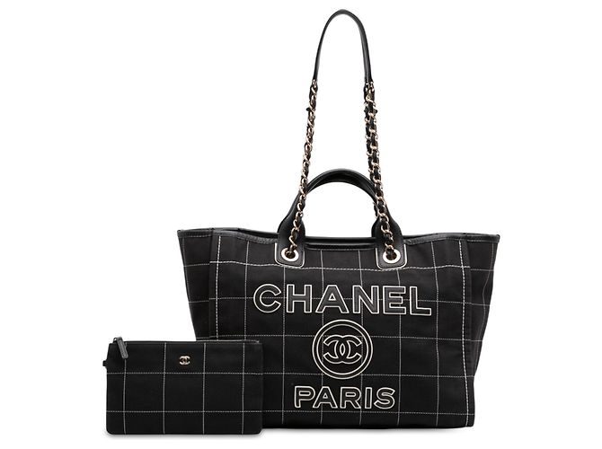 Tote Deauville Chanel Black Medium Canvas Square Stitch Preto - vista 7