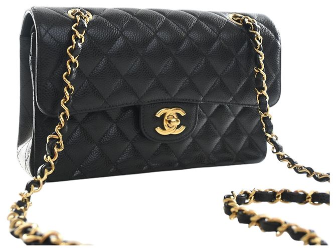 Chanel Black Small Classic Caviar Double Flap Nero - vista 2