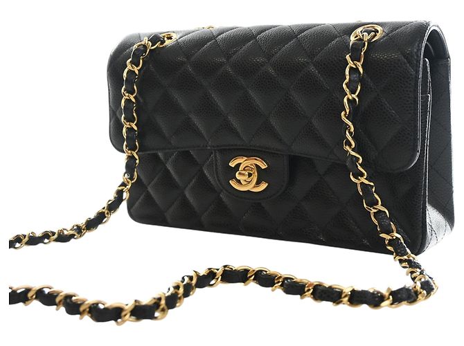 Chanel Black Small Classic Caviar Double Flap Nero - vista 3