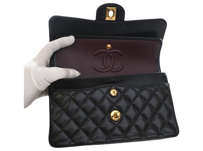 Chanel Black Small Classic Caviar Double Flap Nero - vista 8