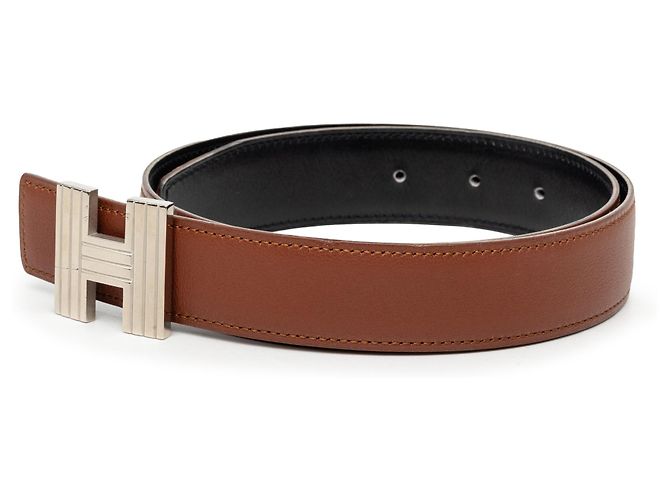 Cinturón reversible Hermès marrón Chevre Mysore Cadena H - vista 2