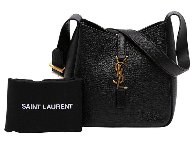 Saint Laurent Borsa Hobo Le 5 a 7 in Pelle di Vitello Grained Nera Nero - vista 8