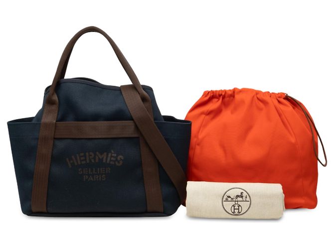 Hermès Blue Toile Sac de Pansage Grooming Bag Blu navy - vista 7