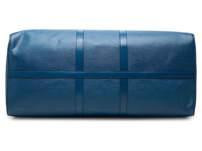Louis Vuitton Keepall 55 in pelle Epi blu - vista 3