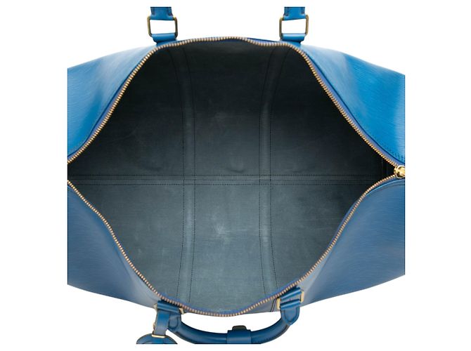Louis Vuitton Keepall 55 in pelle Epi blu - vista 4