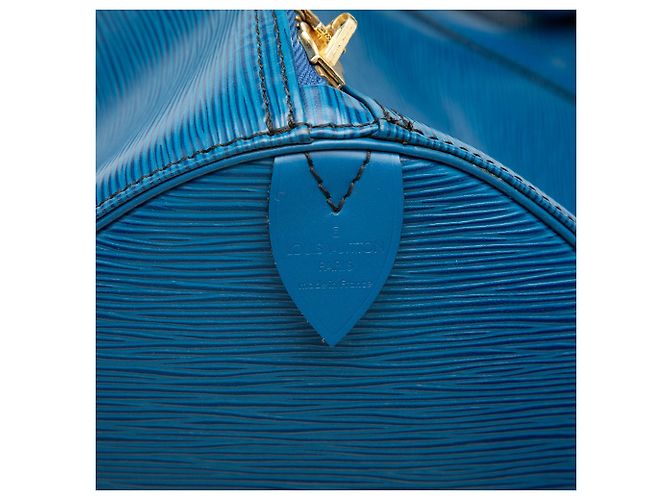 Louis Vuitton Keepall 55 in pelle Epi blu - vista 7