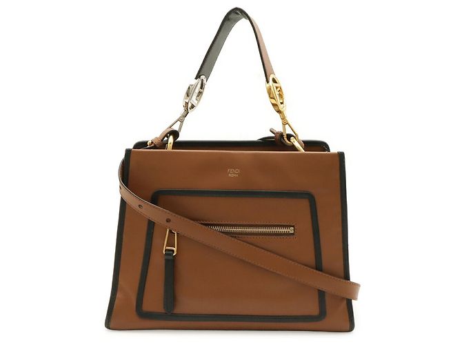 Piccola borsa a tracolla Fendi Runaway Marrone Nero - vista 2