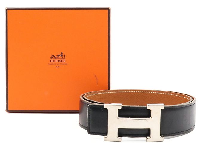 Hermès Hermes H-Belt Reversibler Gürtel aus Box-Calf-Leder Braun Schwarz - Ansicht 10