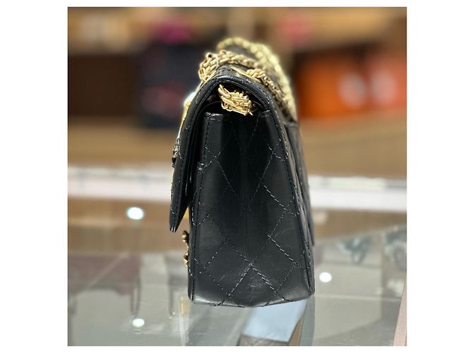 Borsa Chanel 2.55 Small Flap Bag in pelle nera decorata Nero - vista 5